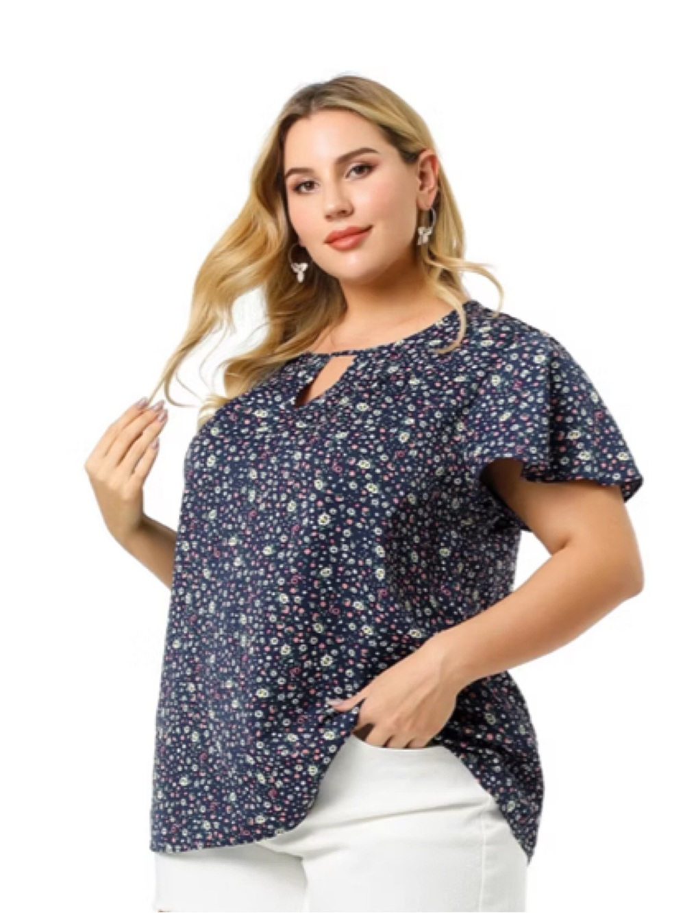 Floral Chiffon Blouse w/Keyhole • NWT • 27" p2p, 27" length - Picture 2 of 6